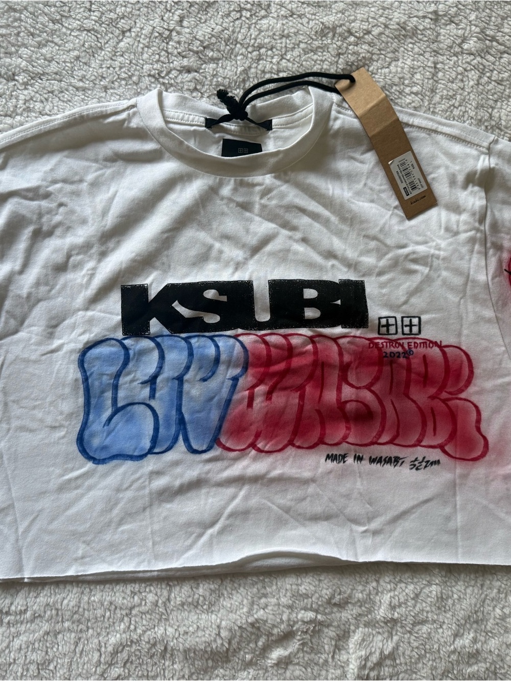 Ksubi Women’s White Tee with Blue & Red Graffiti Print-Limited Edition